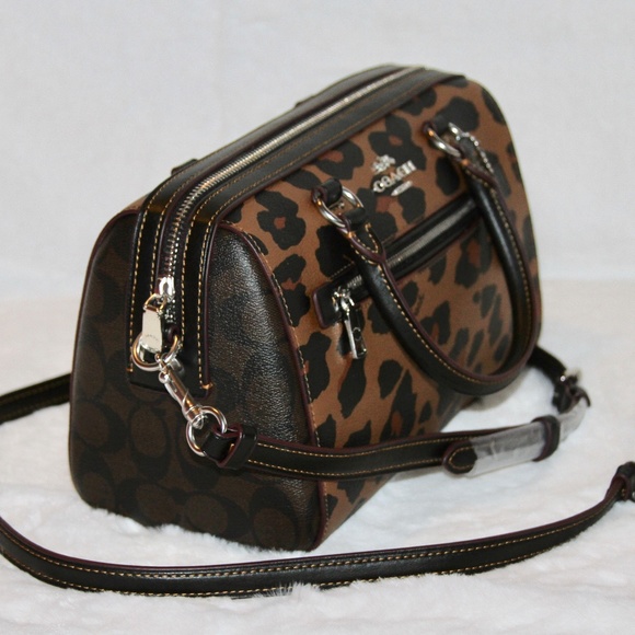 SOLD! NWT COACH Rowan Satchel In Signature Canvas With Leopard Print - Picture 2 of 4
